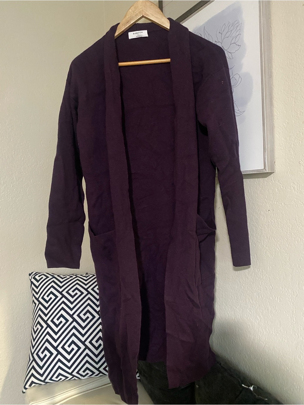 Babaton Long Open-Front Cardigan in Deep Plum